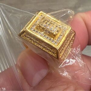 Treasure Box Gold Plated Bling Bling Ring Cubic Zirconium CZ Size 11